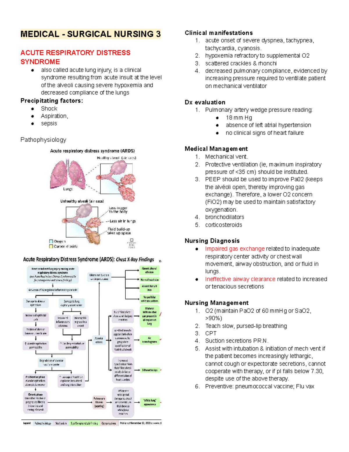 Ng CM 118-MS3 Final Exam Notes: ARDS & Pulmonary Embolism - Studocu