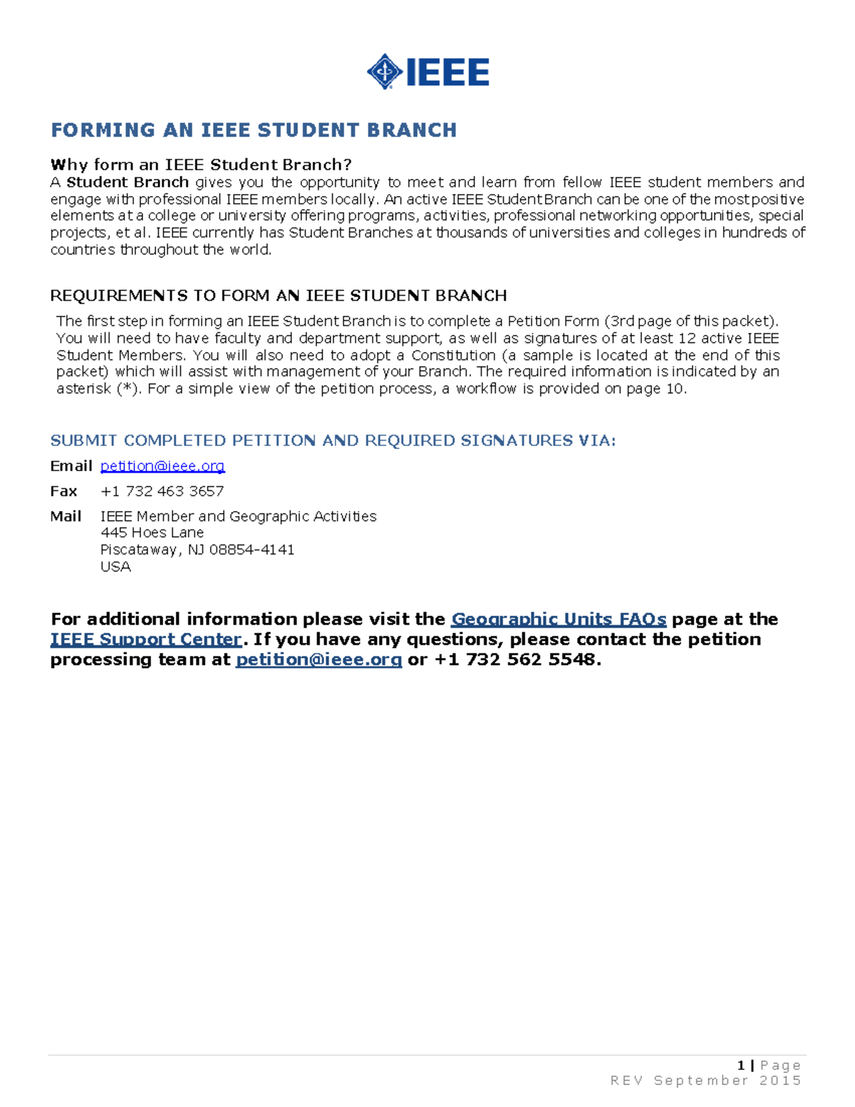 IEEE Student Branch Formation Guide & Petition (2015) - Studocu