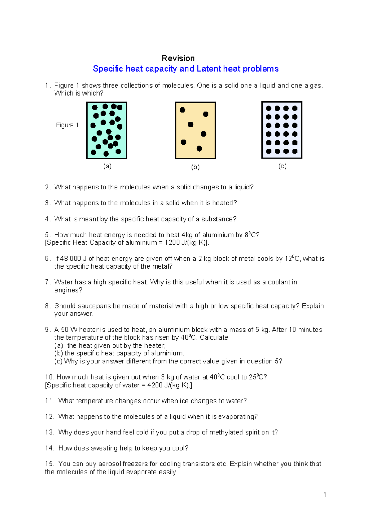 Revision on Specific Heat Capacity and Latent Heat Problems 1 - Studocu