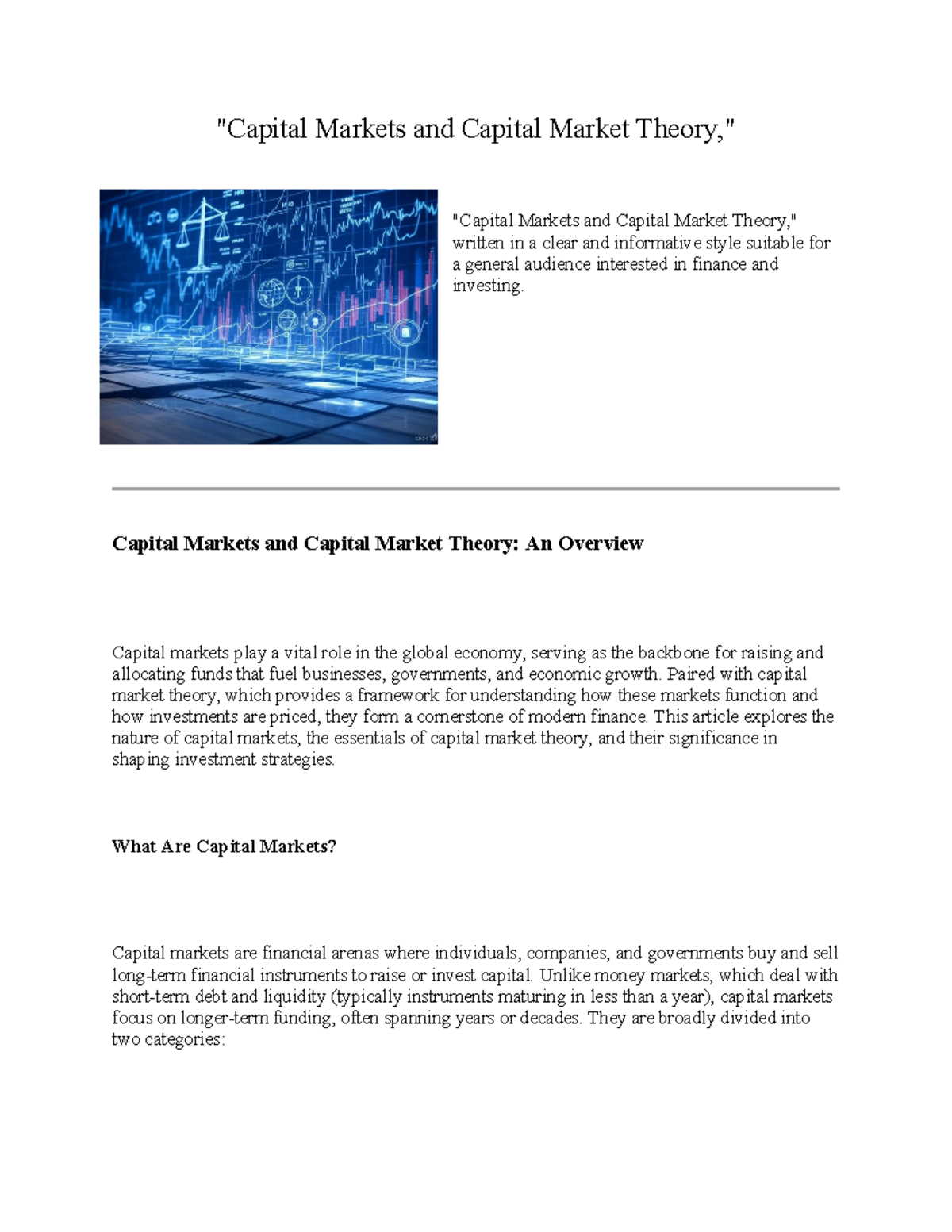 Capital Markets and Capital Market Theory - 