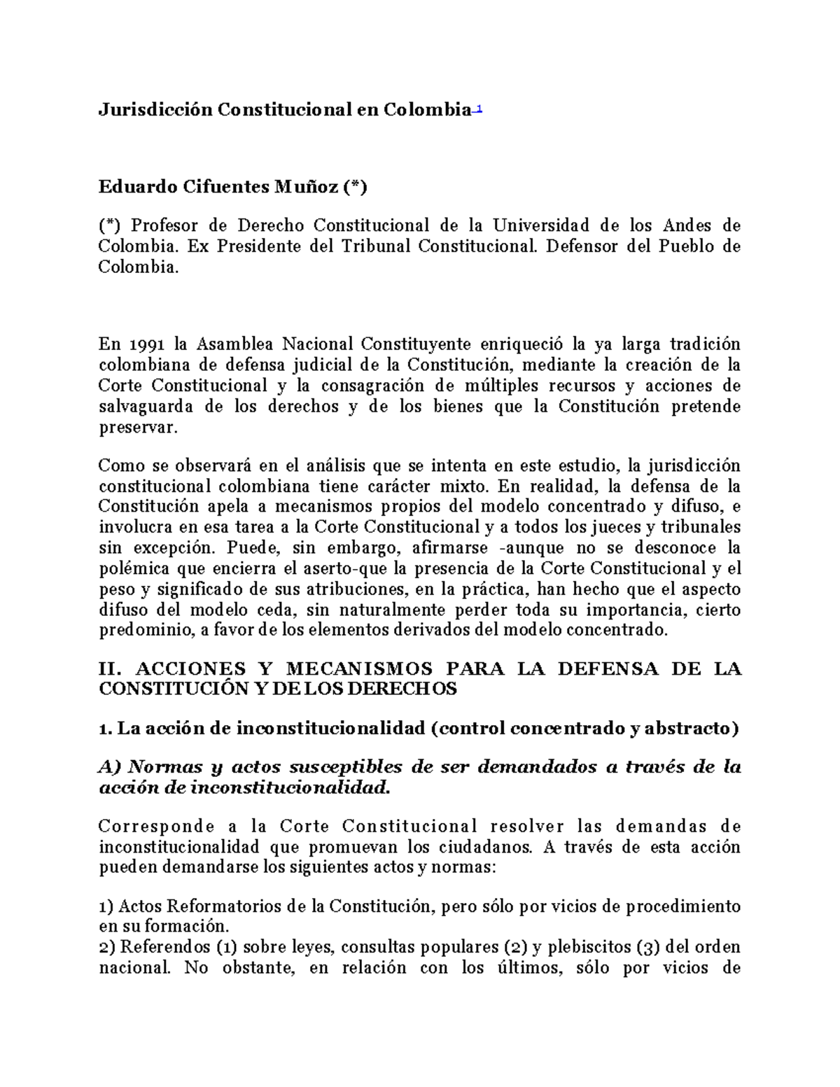 Jurisdicción Constitucional en Colombia: Análisis y Mecanismos (DERECHO ...