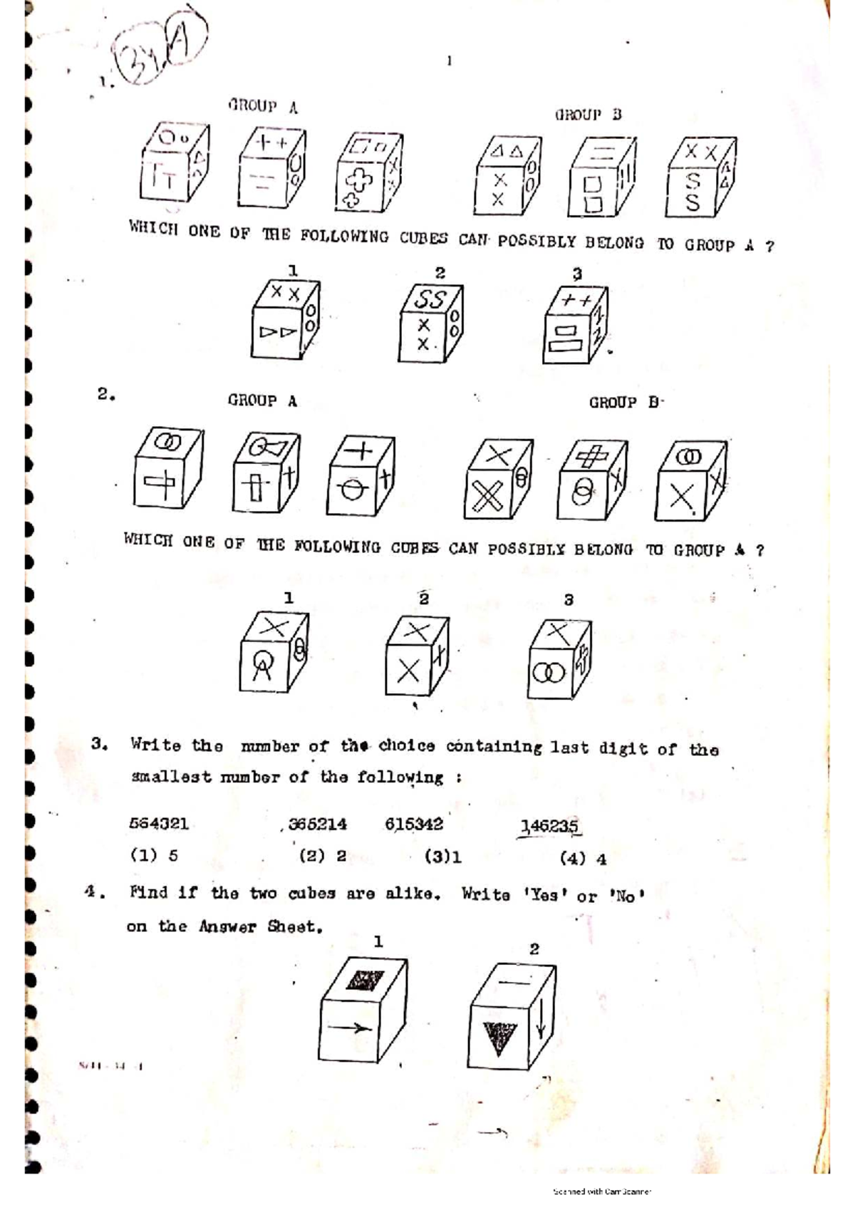 Group A & B Cube Identification and Logical Reasoning Exercises (34A ...