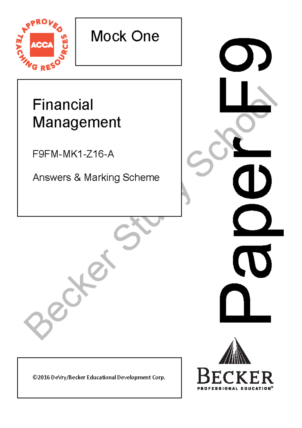 Becker F9FM-MK1-Z16-A Mock Exam 1 Answers & Marking Scheme - Document Preview