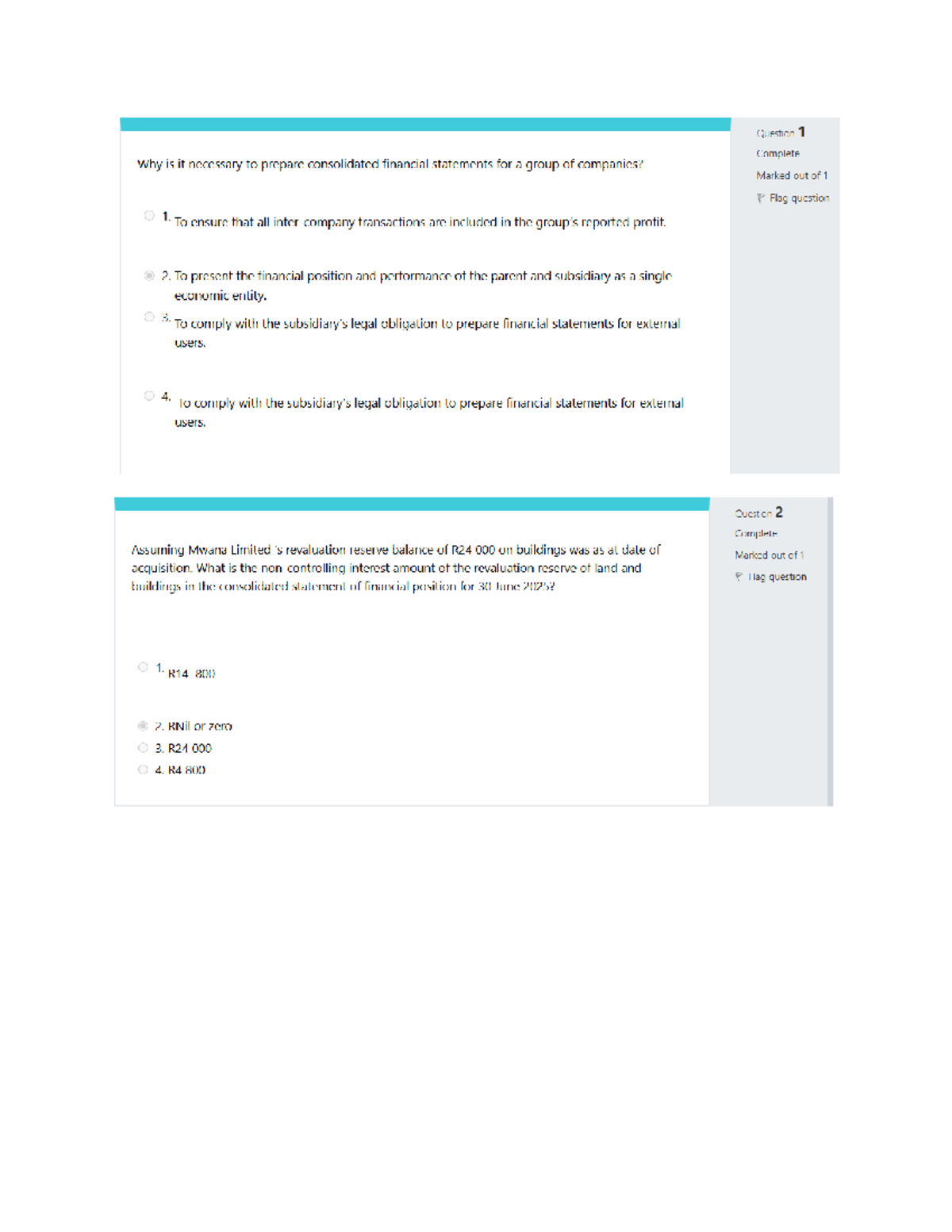 Assessment 1 S1 - 2025: MCQ on Consolidated Financial Statements (Units 1-6) - Document Preview