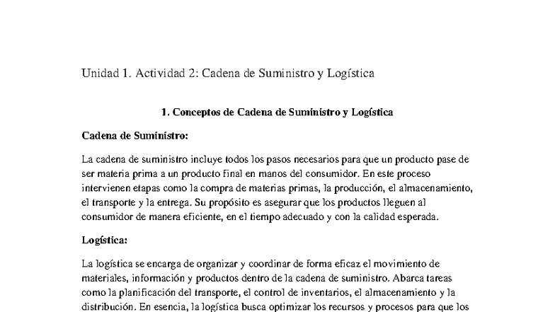 Unidad 1 Actividad 2: Conceptos de Cadena de Suministro y Logística ...
