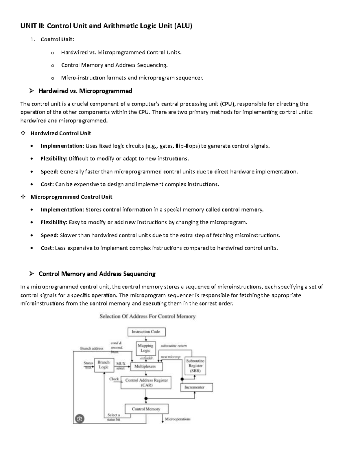 UNIT II: Control Unit & ALU Overview - Key Concepts & Microprogramming ...