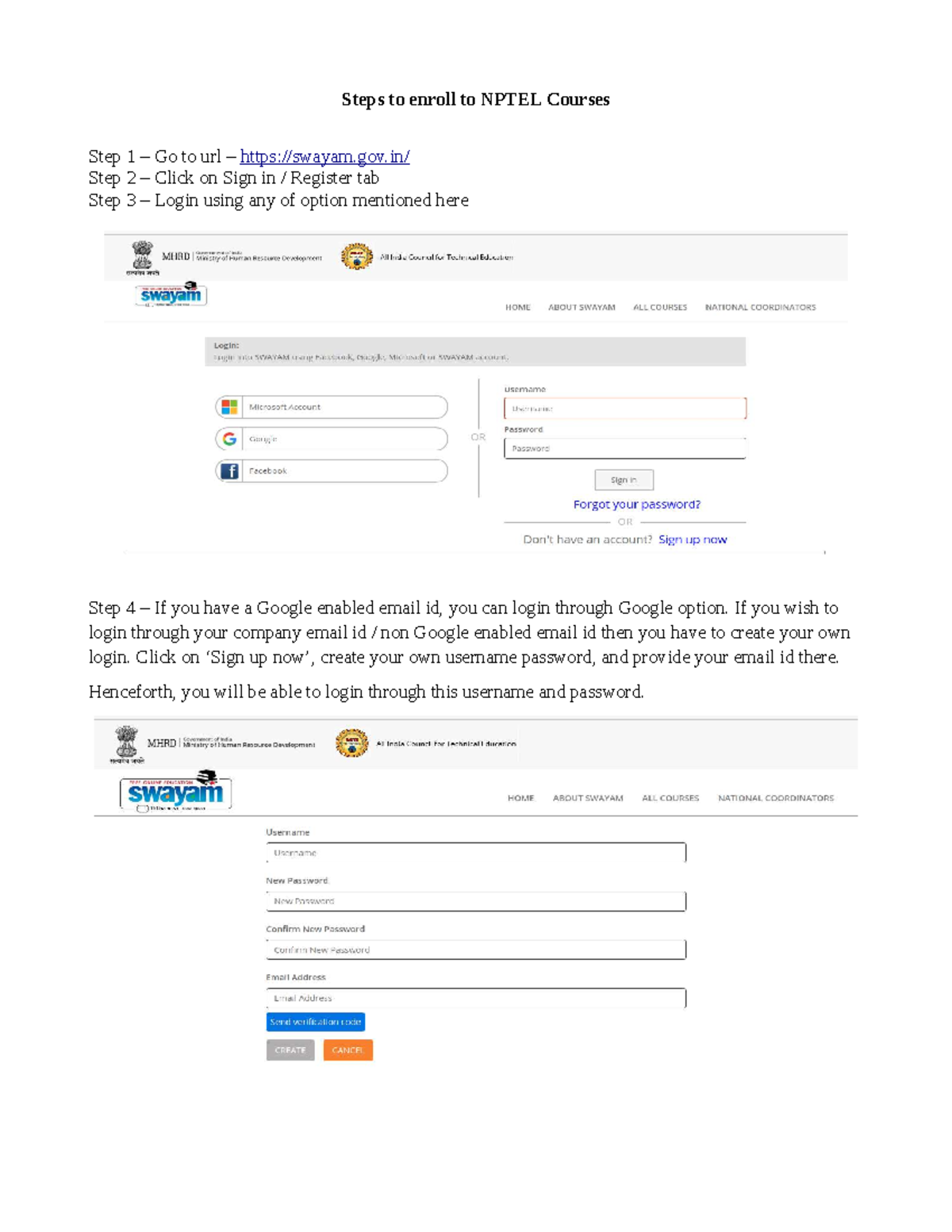 NPTEL Course Enrollment Guide - Step-by-Step Instructions - Studocu