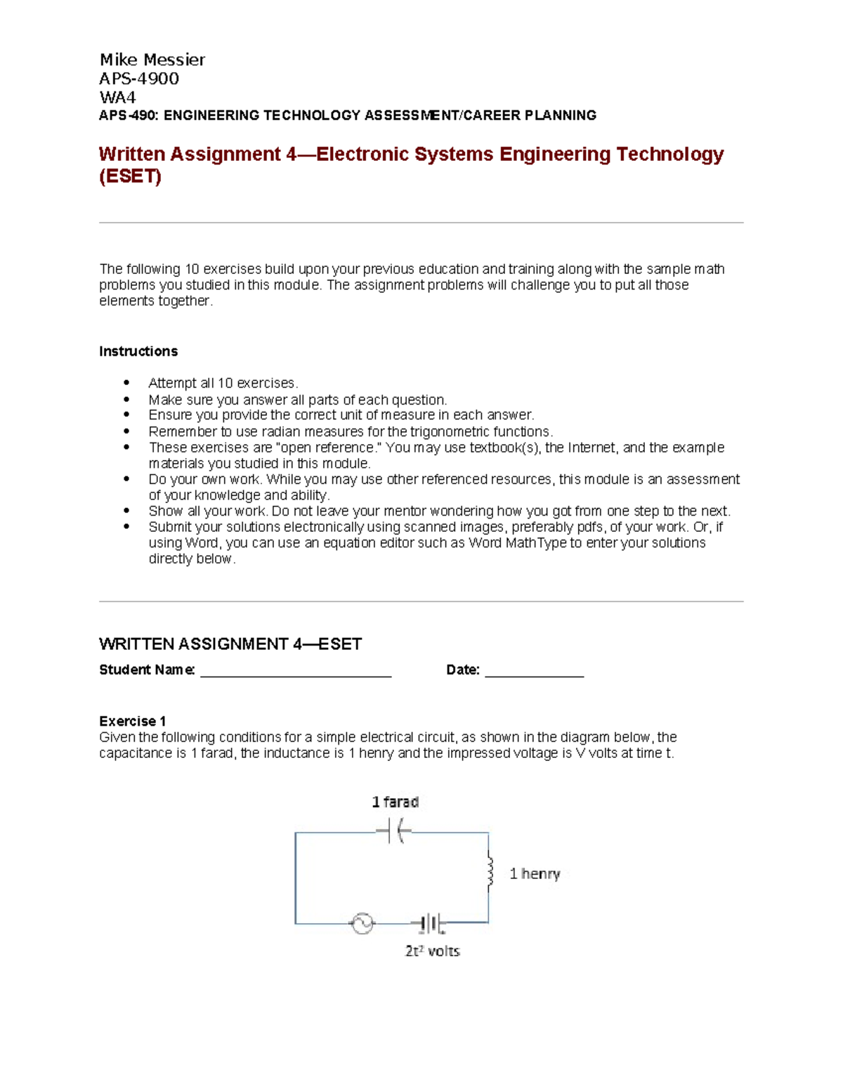 APS4900WA4 - Written Assignment 4 on Electronic Systems Engineering ...