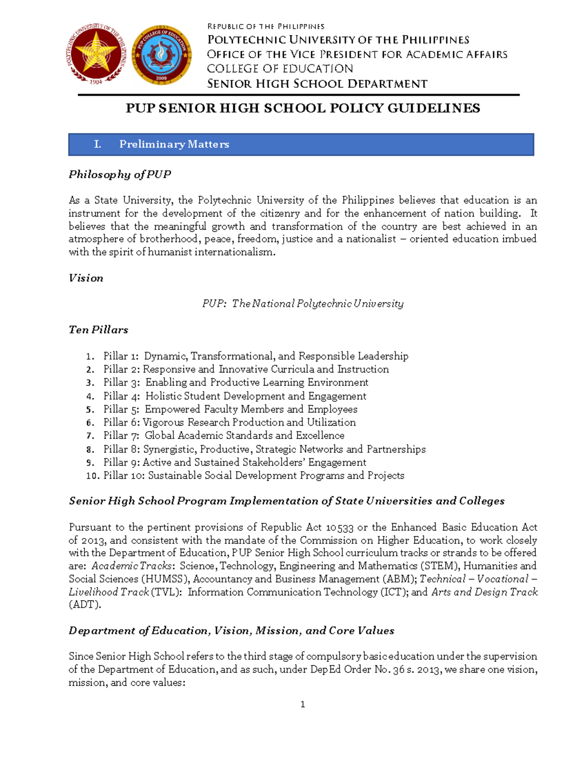 PUP SHS Policy Guidelines: Revised Framework for Student Success - Studocu
