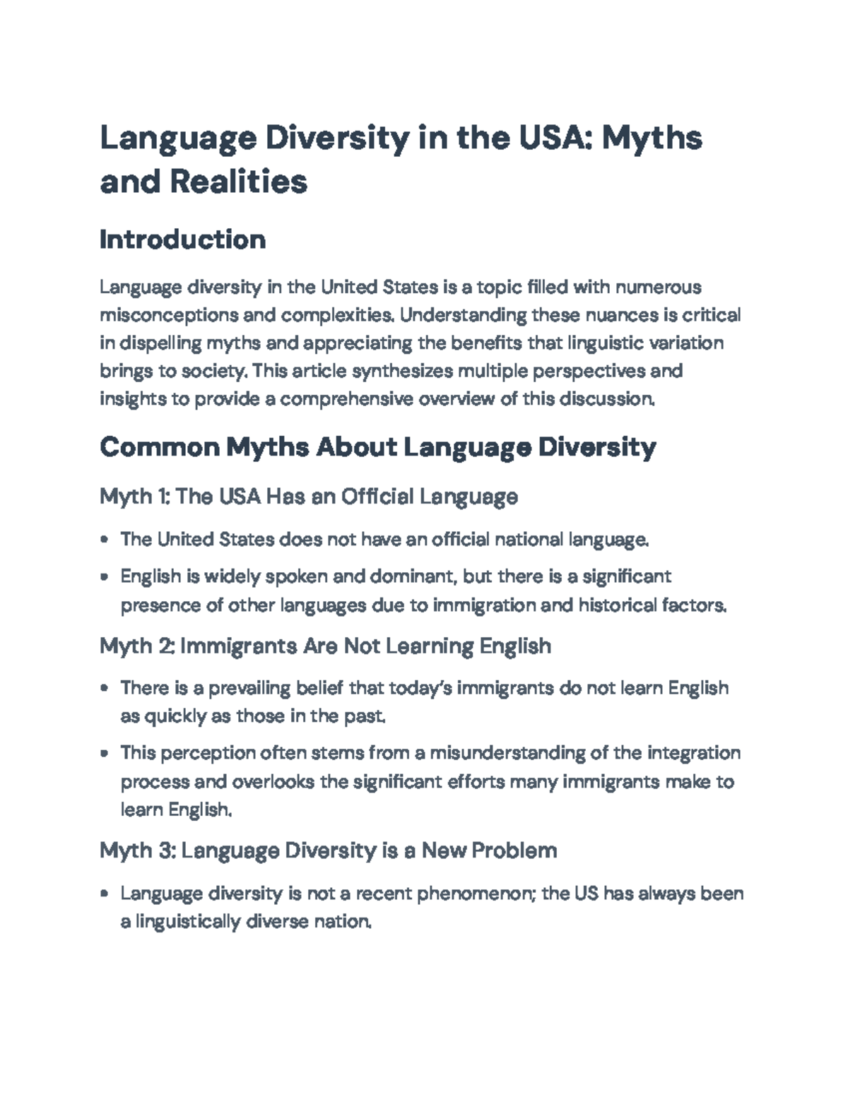 Language Diversity in the USA: Myths, Realities, and Impacts - Language ...