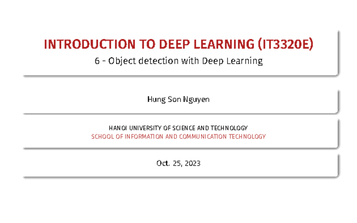 IT3320E Final Exam Notes: Object Detection in Deep Learning - Studocu