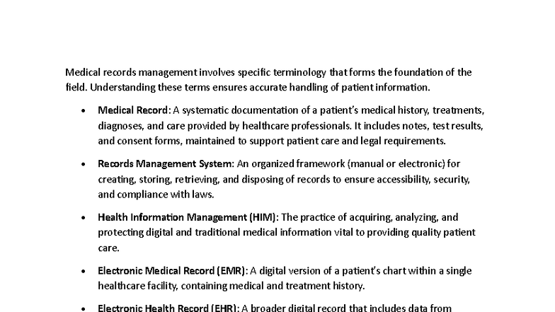 Health Records Management: Key Terms and Systems Overview (HIM 101 ...