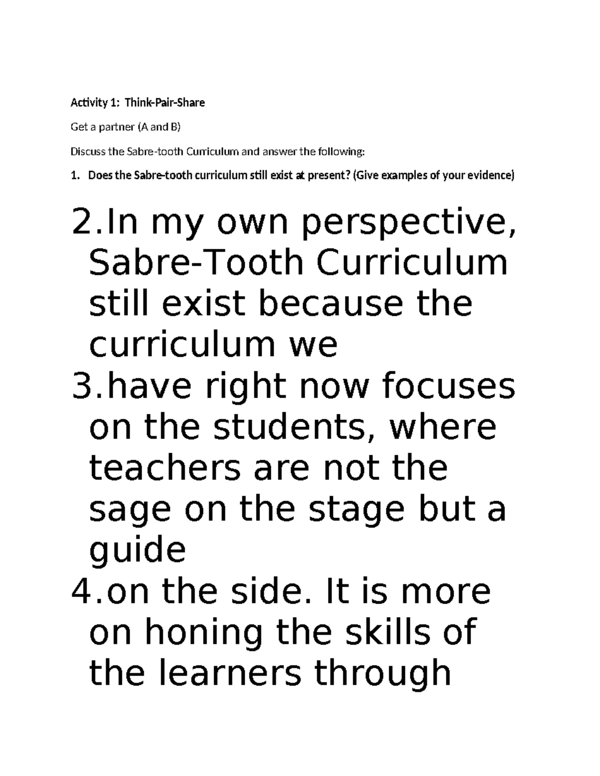 Sabre-tooth Curriculum Discussion: Current Relevance & Insights - Studocu
