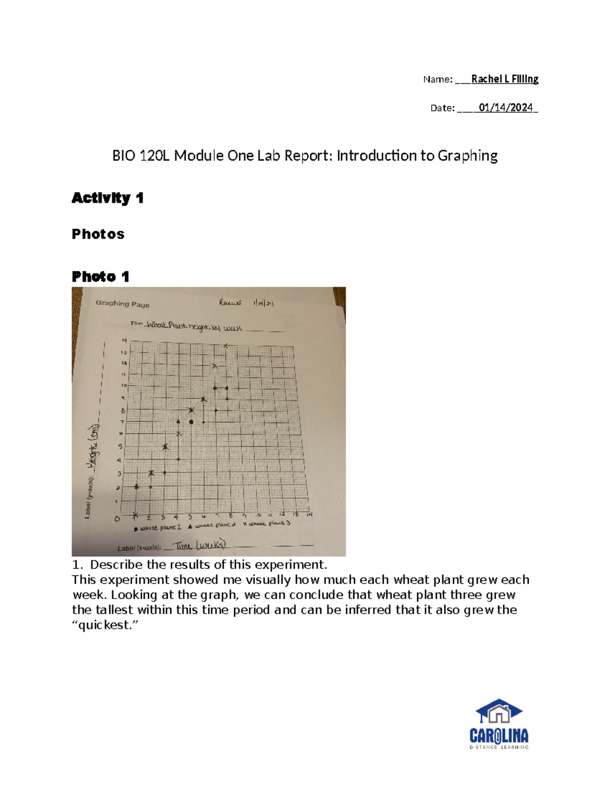 BIO 120L Lab Report: Module One - Introduction to Graphing Analysis ...