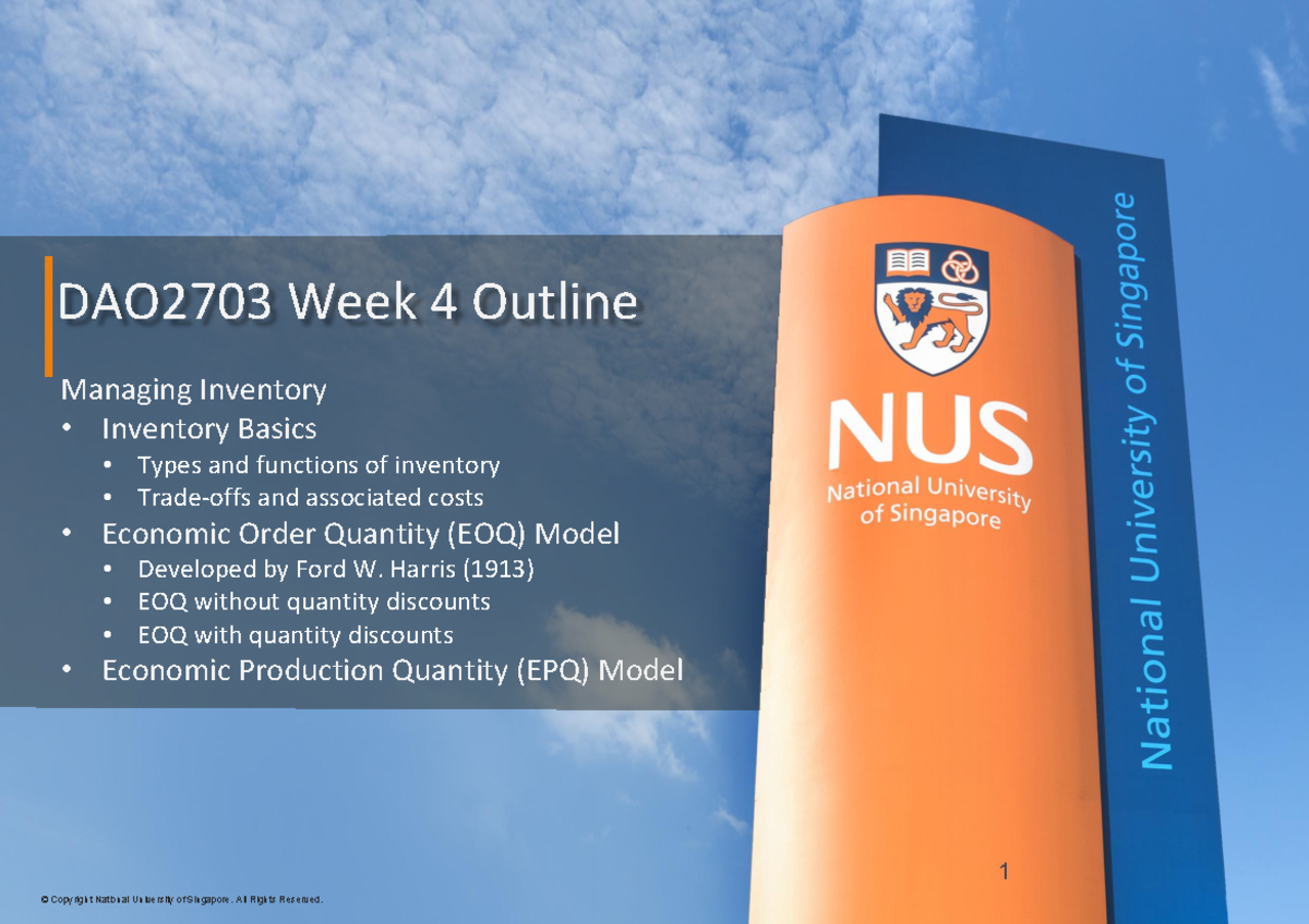 DAO2703 Week 4 Lecture Notes: Managing Inventory & EOQ Models - Studocu