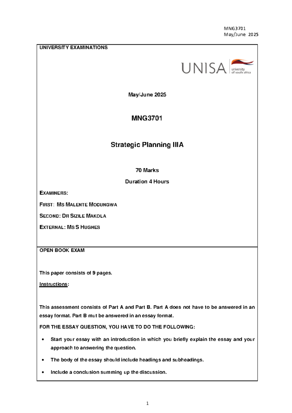 MNG3701 Final Exam 2025: Strategic Planning Case Study & Essay Guide ...