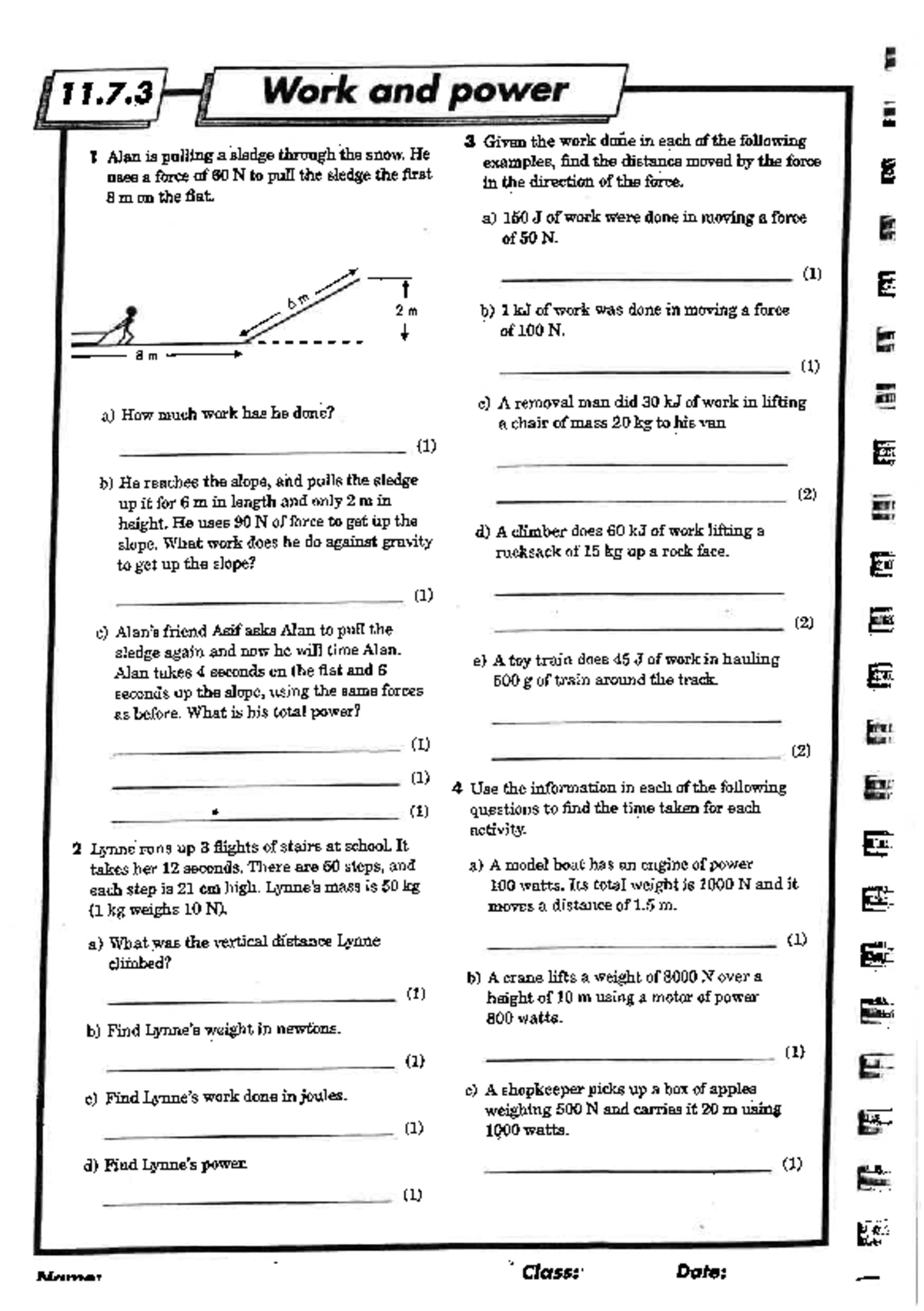 11.7.3 Work and Power Worksheet - Physics Practice - Studocu