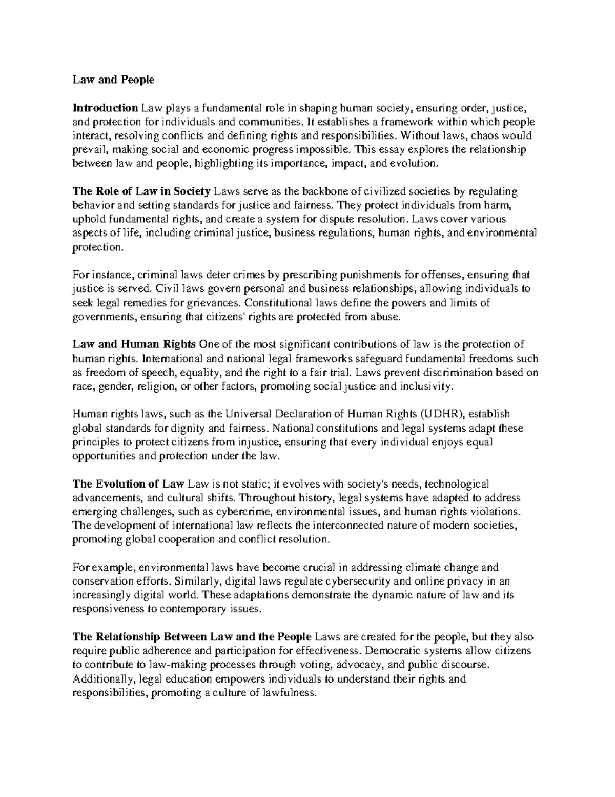 Law and People: Understanding Legal Frameworks and Social Impact - Studocu