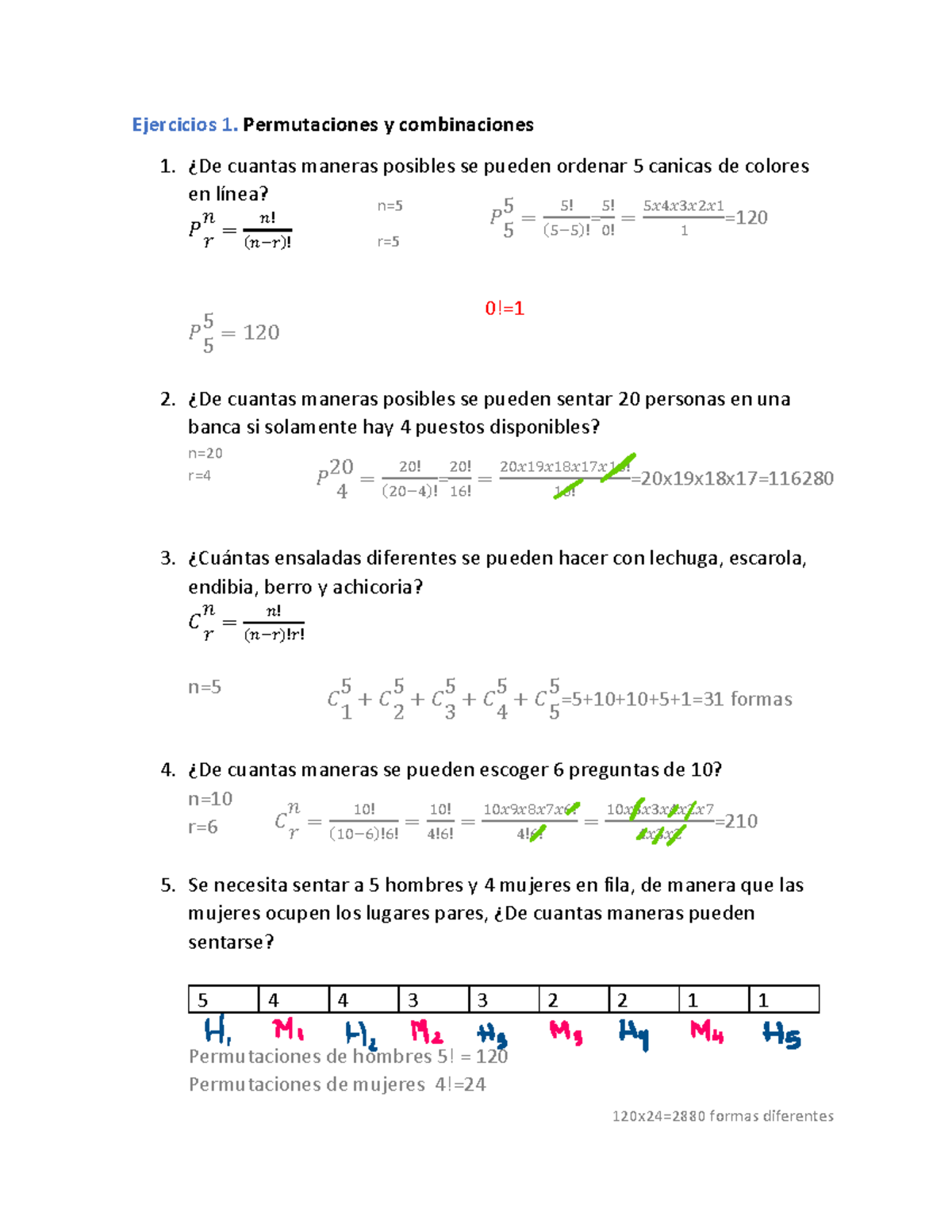 Ejercicios 1 de Permutaciones y Combinaciones en Matemáticas - Studocu