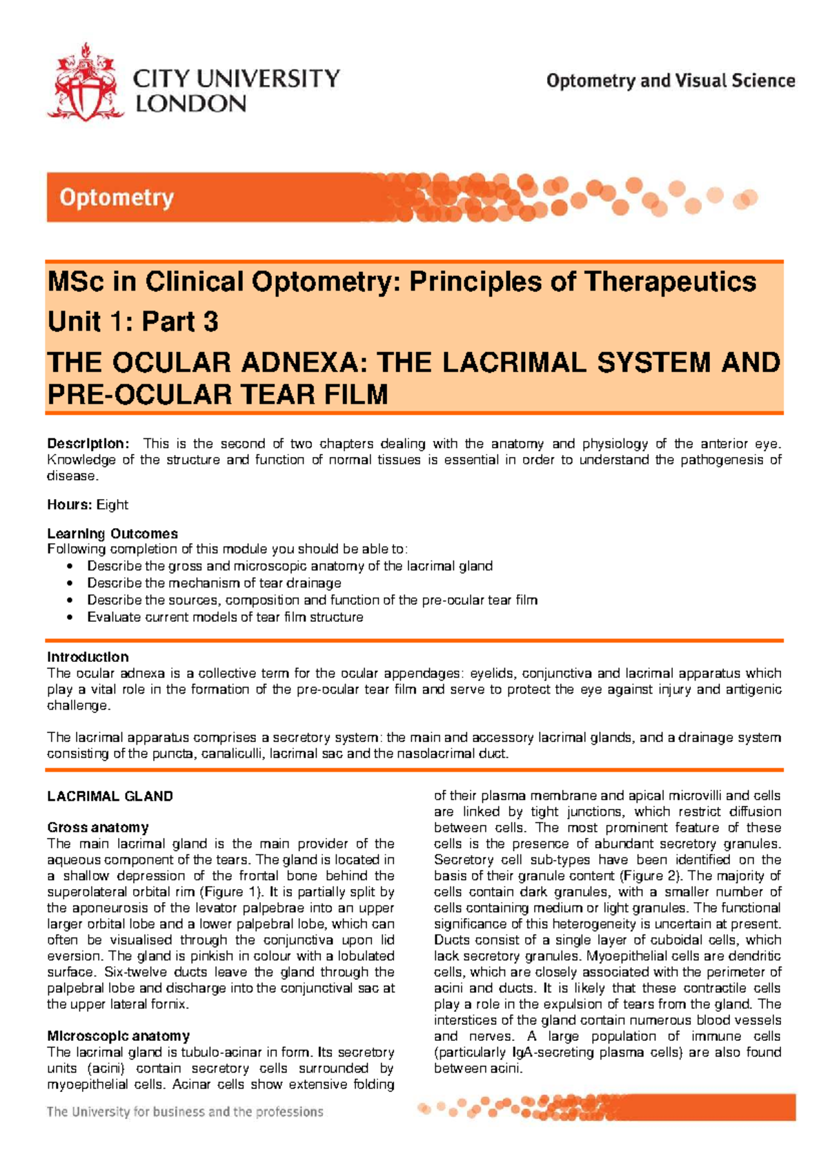 MSc Clinical Optometry: Gross Anatomy of the Lacrimal System and Tear ...