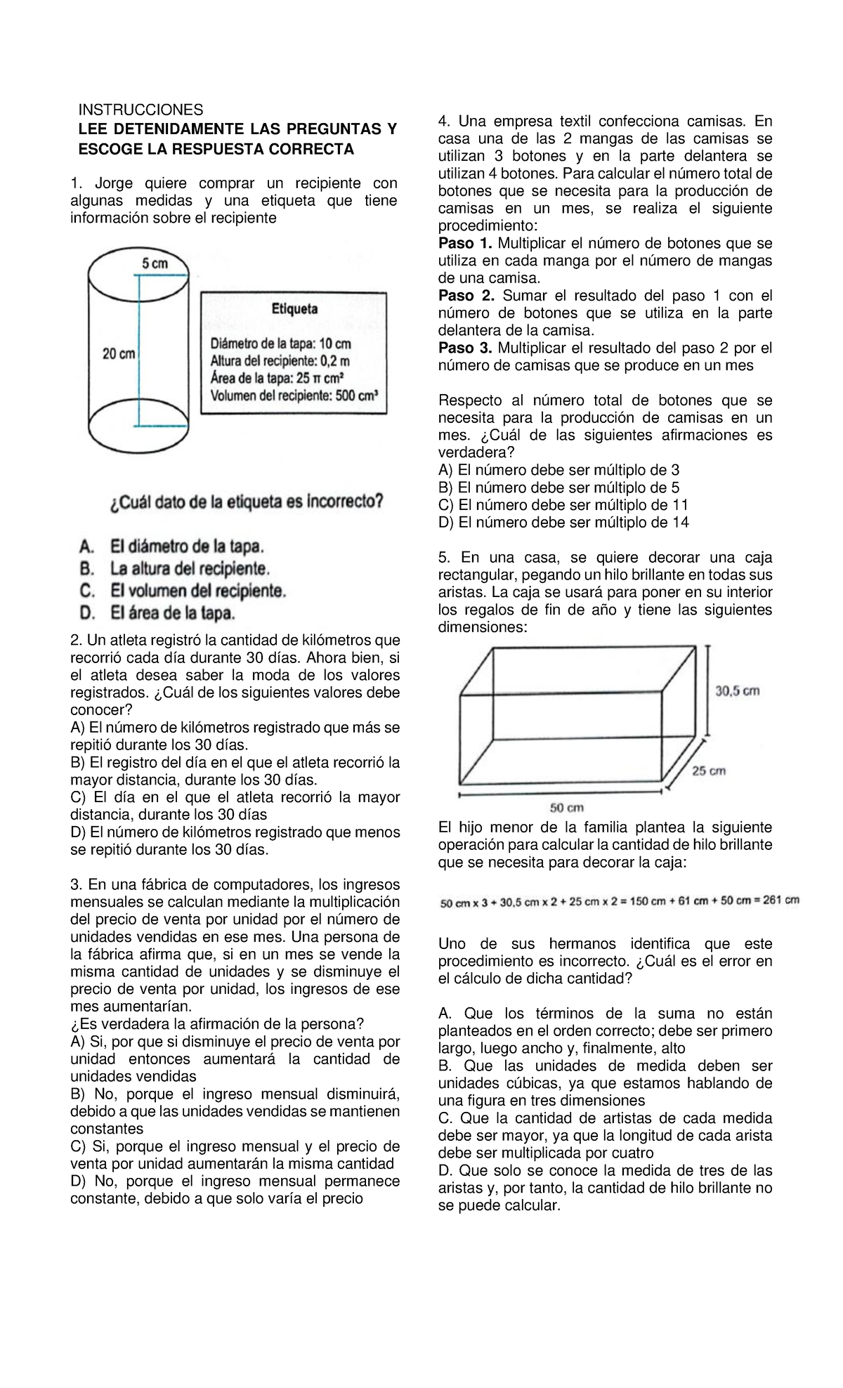 Guía Matemáticas I - Instrucciones y Ejercicios Pre-ICFES - Studocu