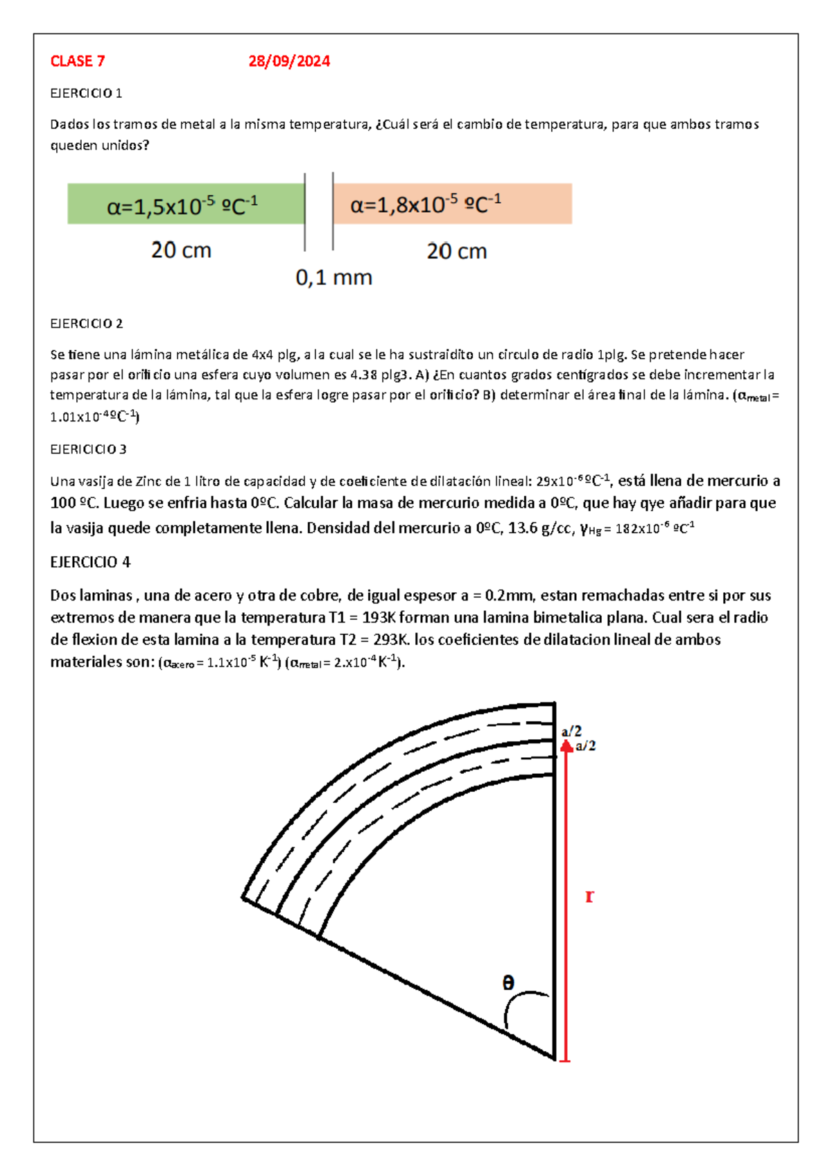 CLASE 7-1 Ejercicios de Dilatación Térmica y Bimetálicos - Document Preview