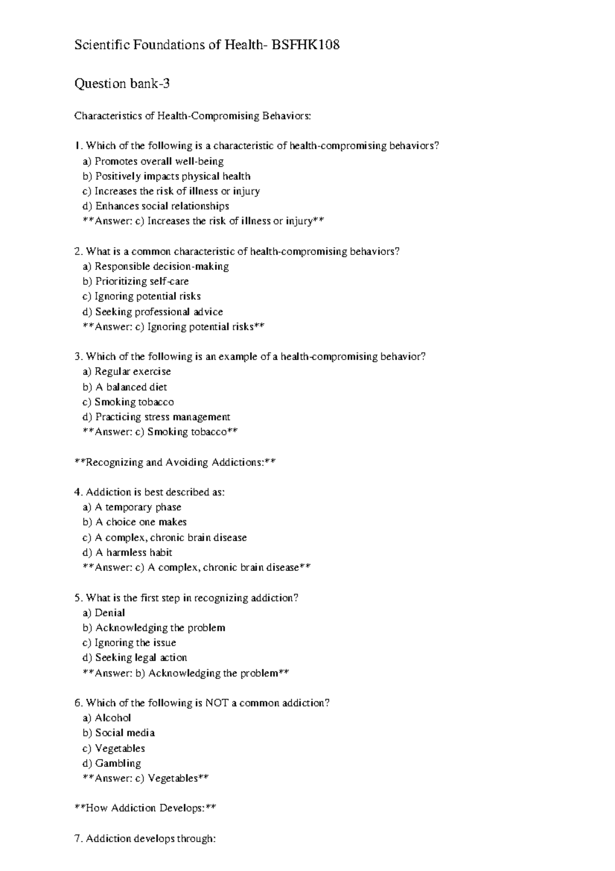 Qb-4 - SFH - Scientific Foundations of Health- BSFHK Question bank ...