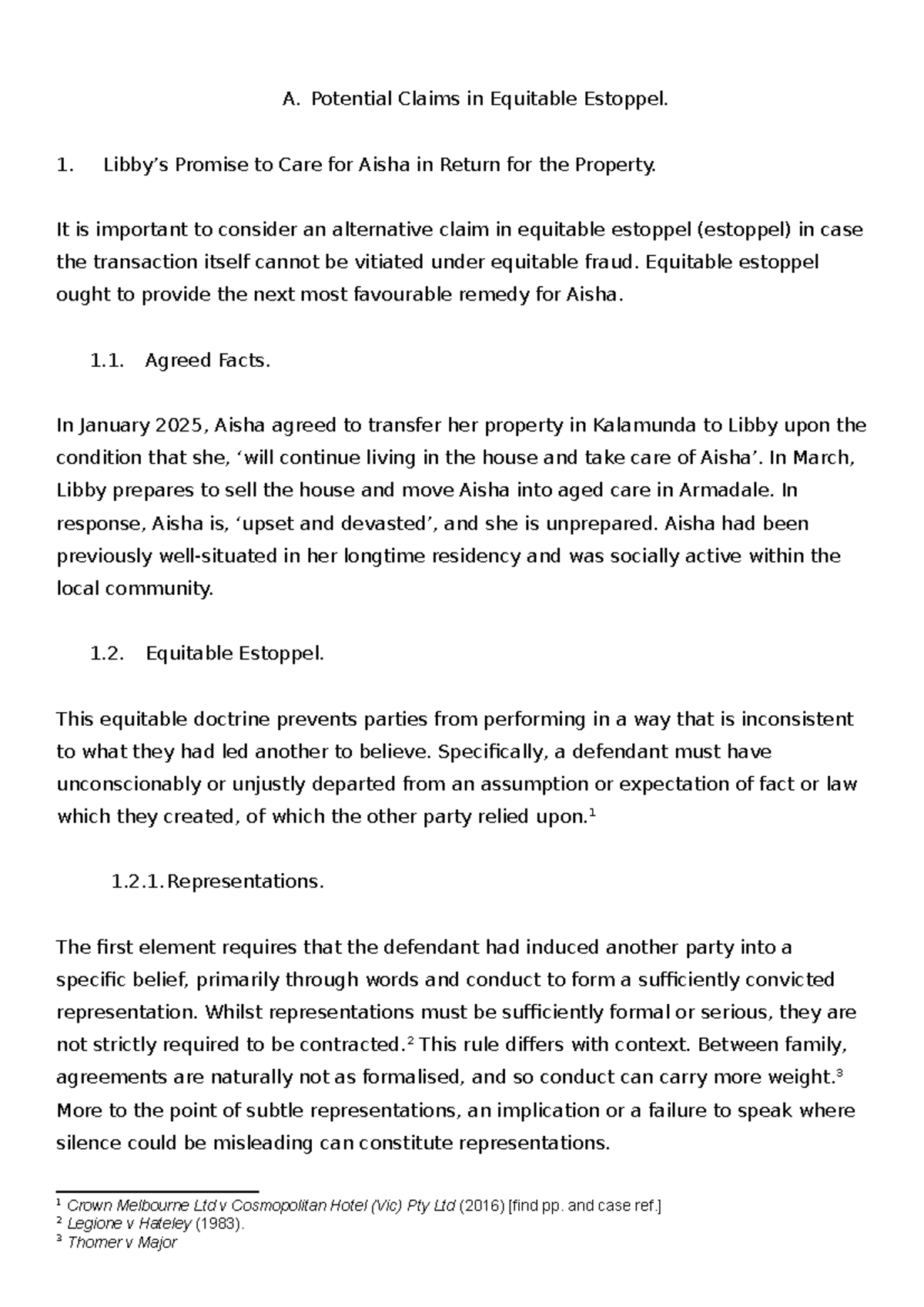 Equitable Estoppel: Potential Claims and Applications for Aisha - Studocu