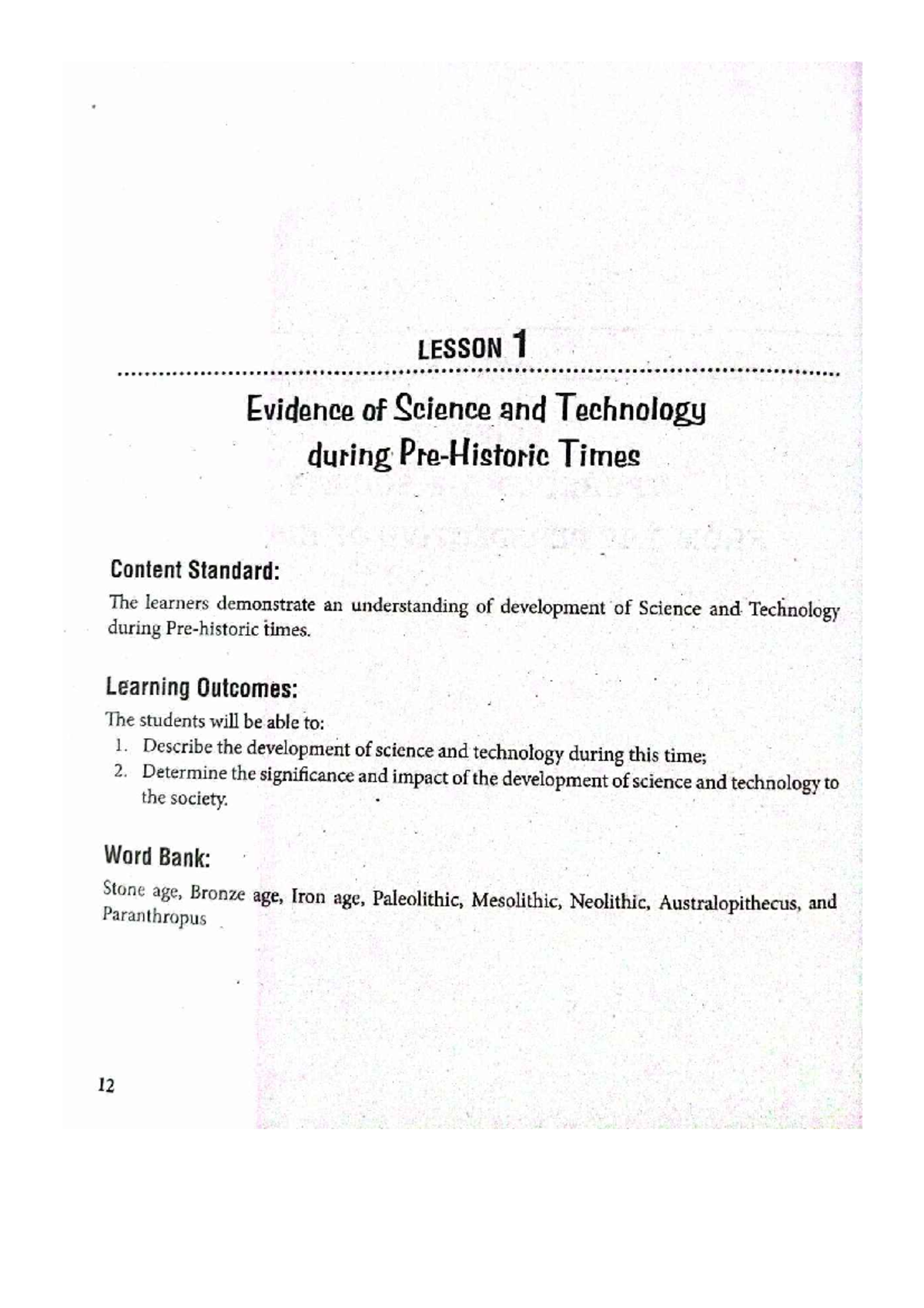 STS Module L1-8: Evidence of Science & Technology Through Ages - Studocu