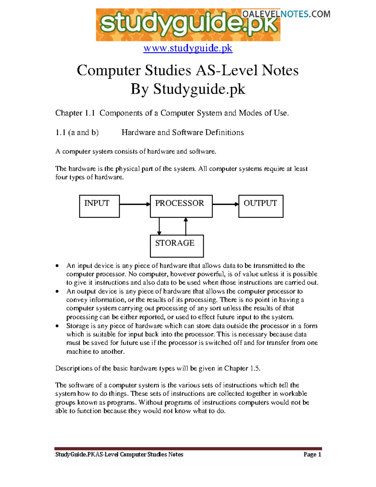 AS-Level Computer Science Notes: Hardware, Software, and OS Types - Studocu