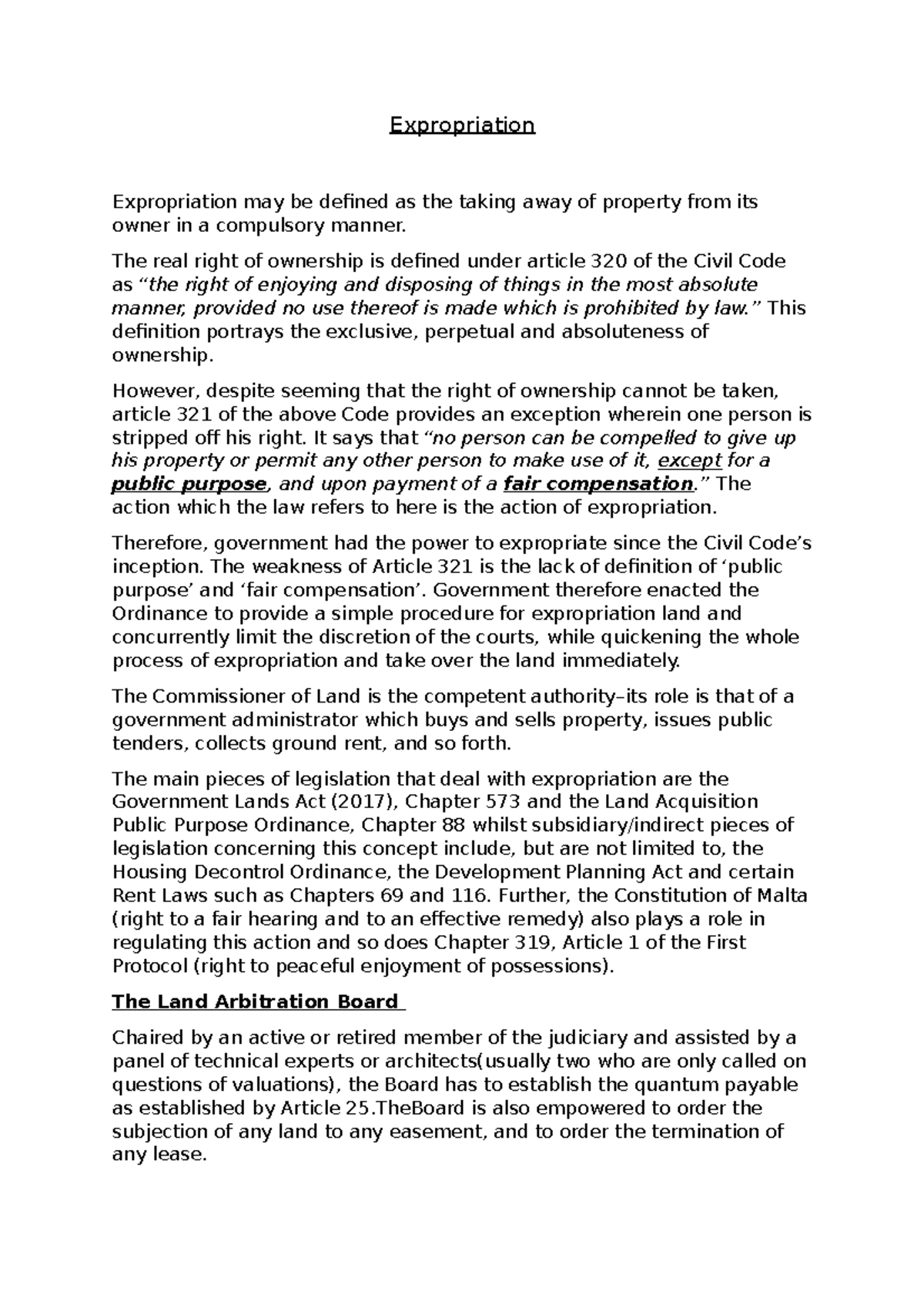 Expropriation - law of property - Expropriation Expropriation may be ...