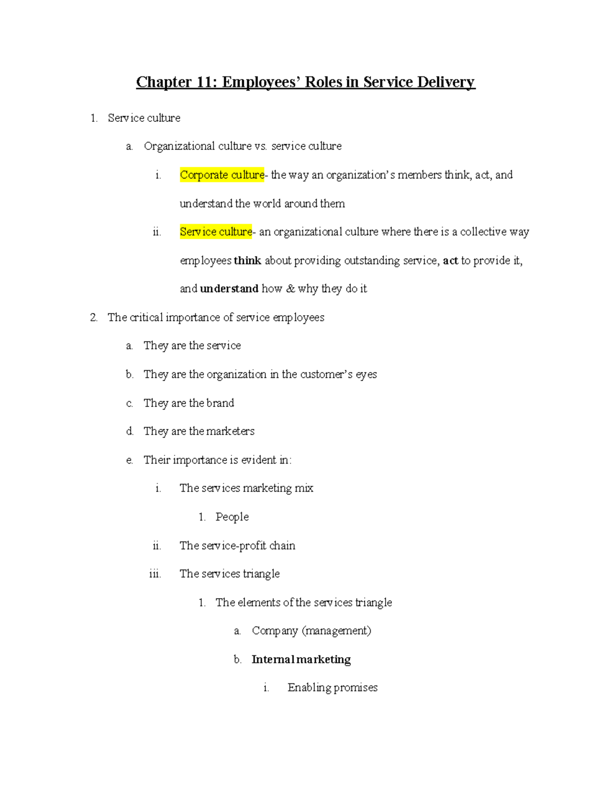 MKT 455 Chapter 11 Notes - Chapter 11: Employees’ Roles in Service ...