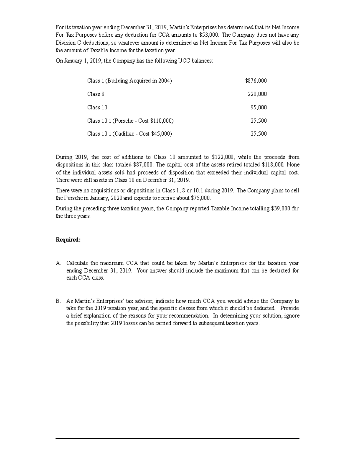 ACCT226 Chapter 5 CCA Calculation for Martin's Enterprises - Studocu