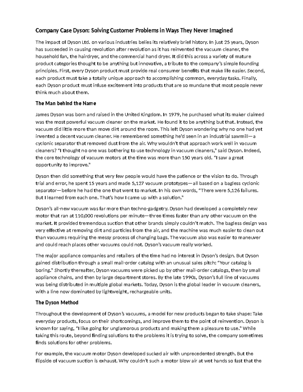 Case Study 677F5522925: Dyson’s Innovative Problem-Solving Approach ...