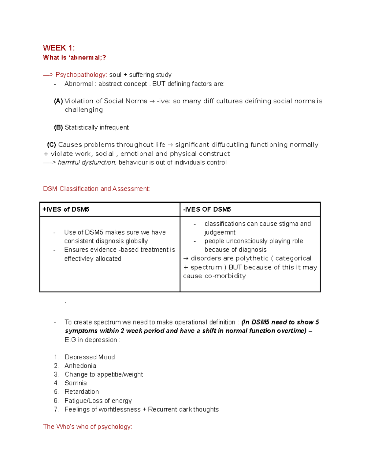 Abnormal Psychology HD - Comprehensive Lecture Notes Overview - Studocu