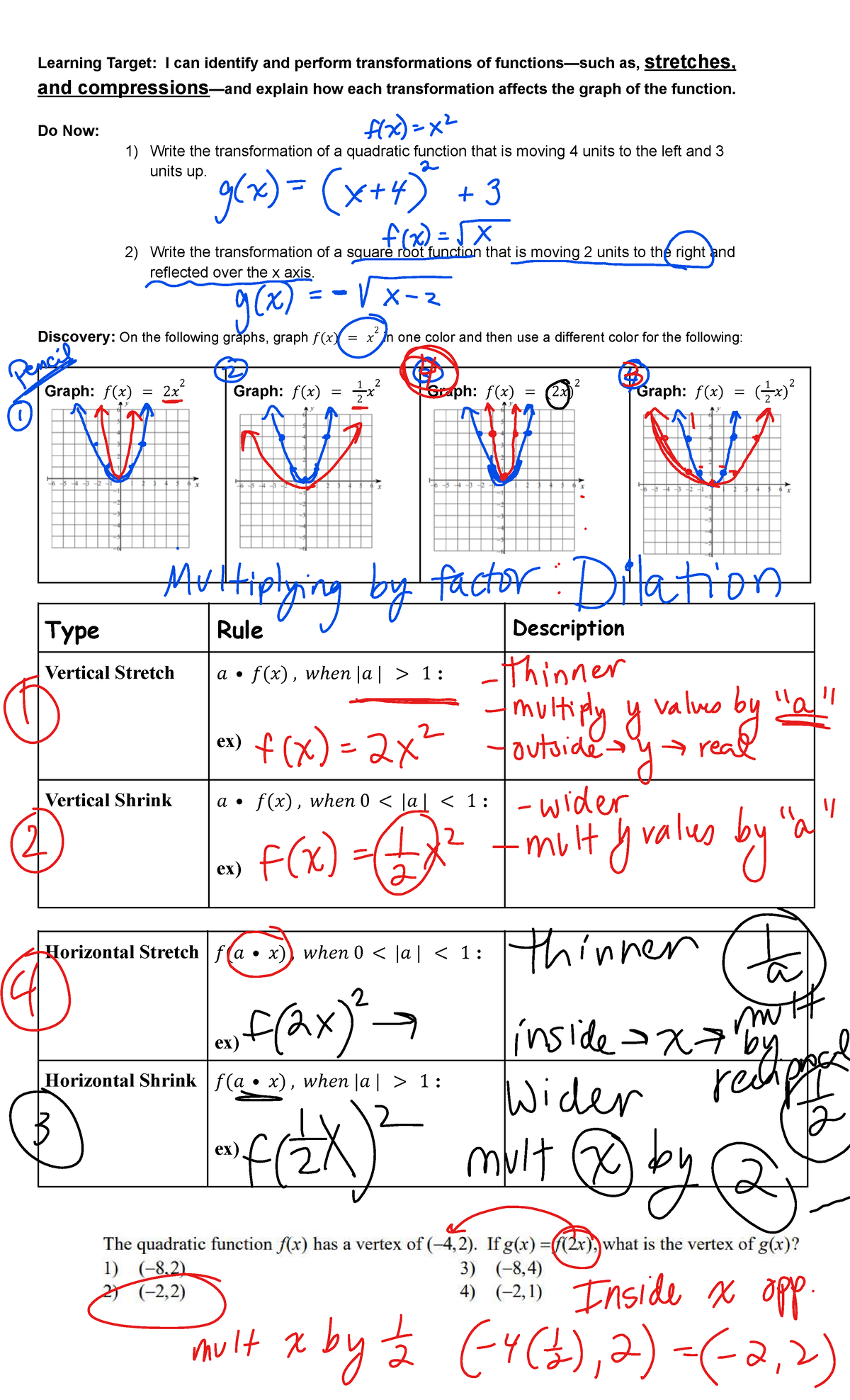 KEY: Vertical & Horizontal Stretch & Compress (Math 101) - Studocu