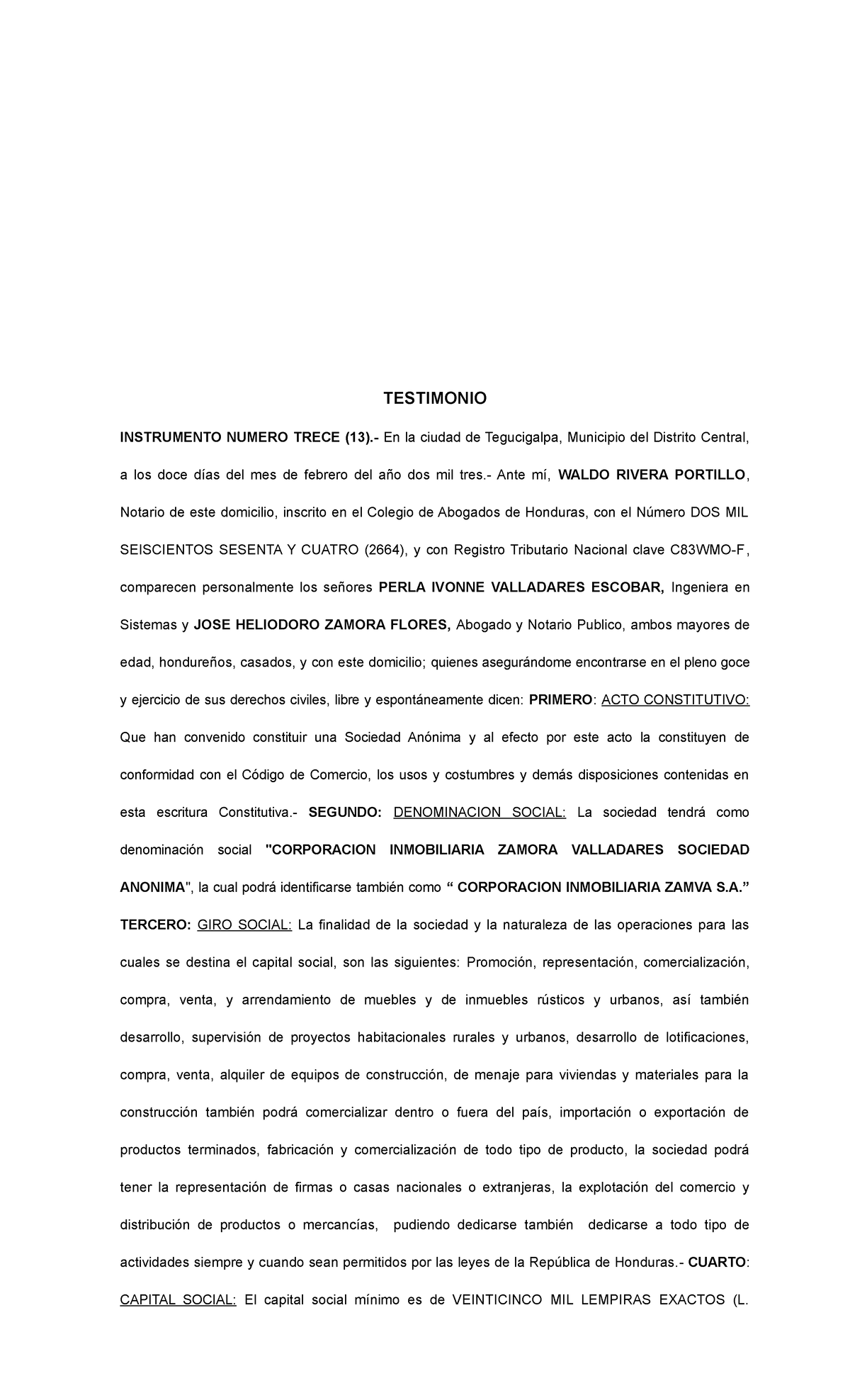 Borrador de Escritura de Constitución de Sociedad Anónima (S.A.) - Document Preview