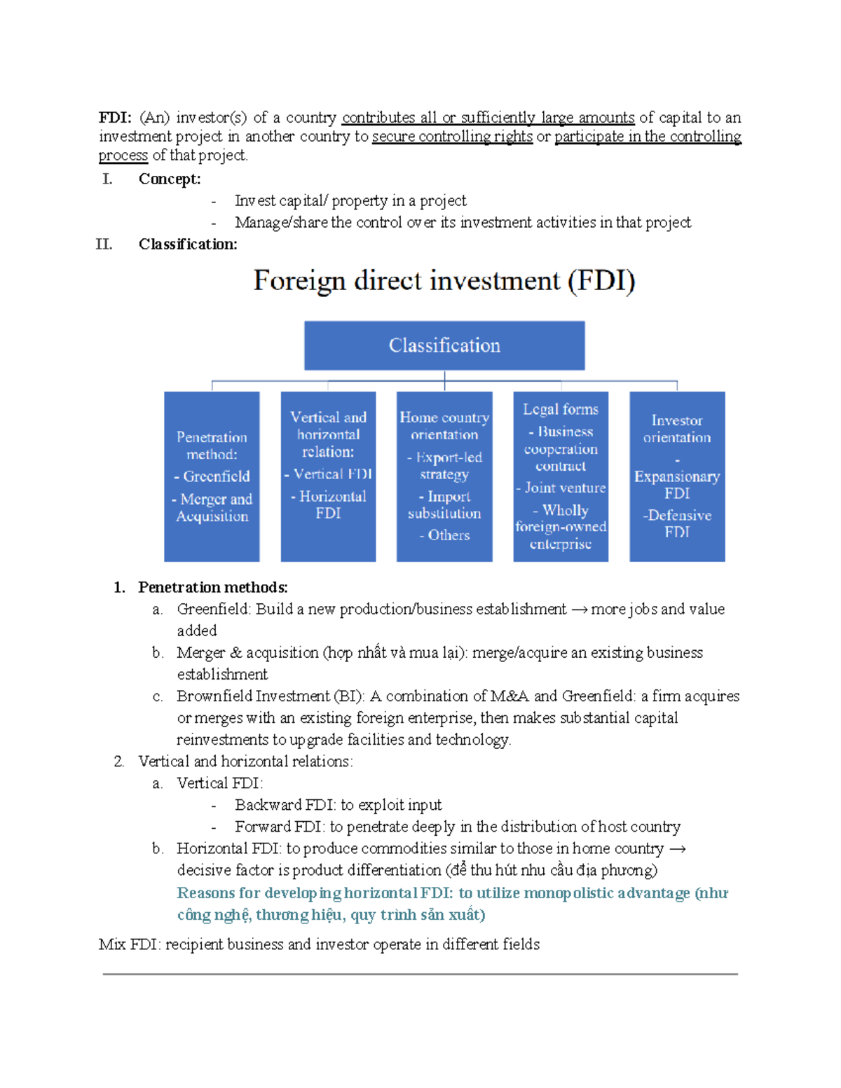 FDI - Theoretical Insights and Market Entry Strategies - Studocu