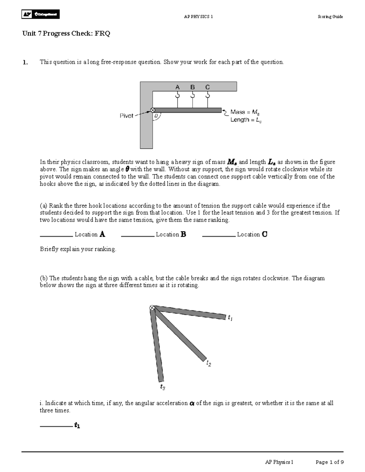 AP PHYSICS 1 Unit 7 Progress Check: FRQ Scoring Guide - Studocu