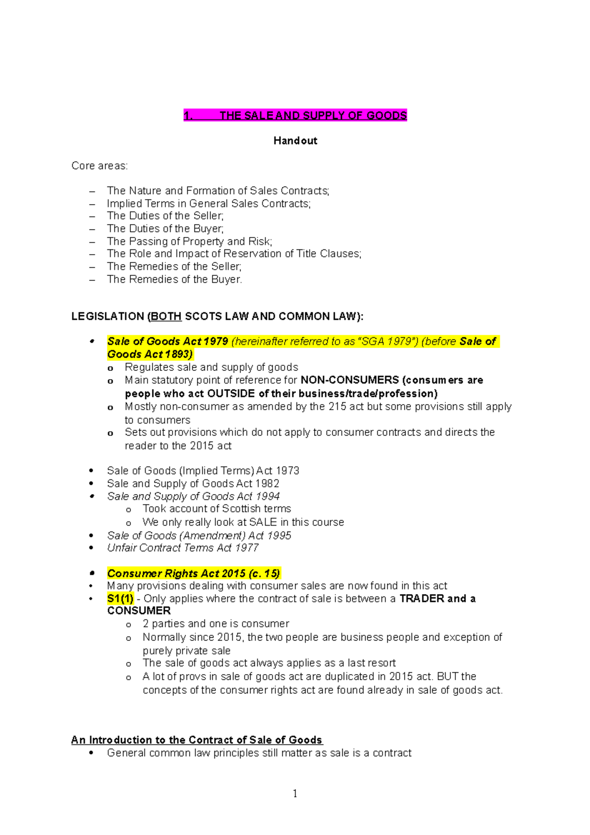 Sale of Goods Law Overview: Key Principles & Acts (SGA 1979, CRA 2015 ...