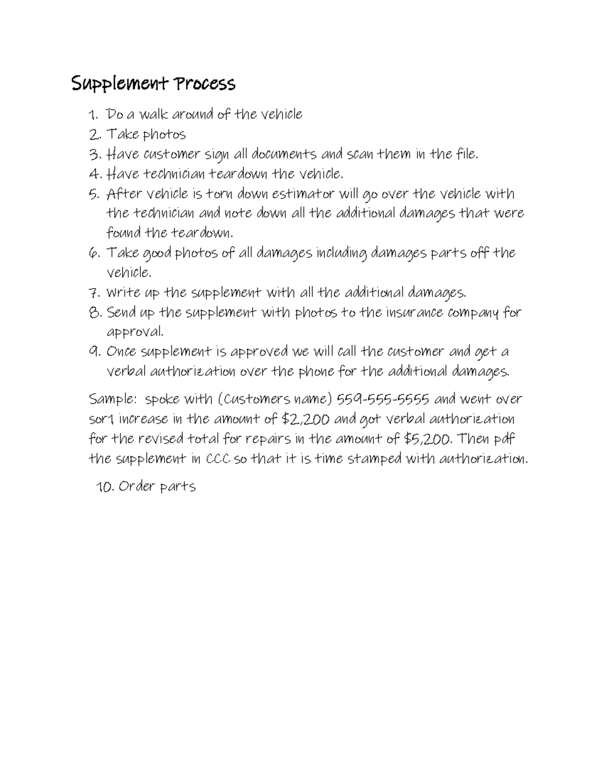 Supplement Process for Vehicle Repair Claims - Supplement Process 1. Do ...
