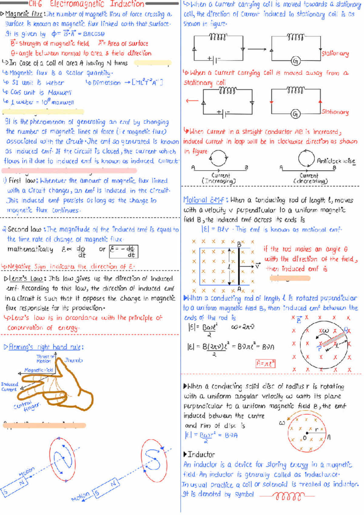 EMI 1 Page Notes: Key Concepts of Electromagnetic Induction - Studocu
