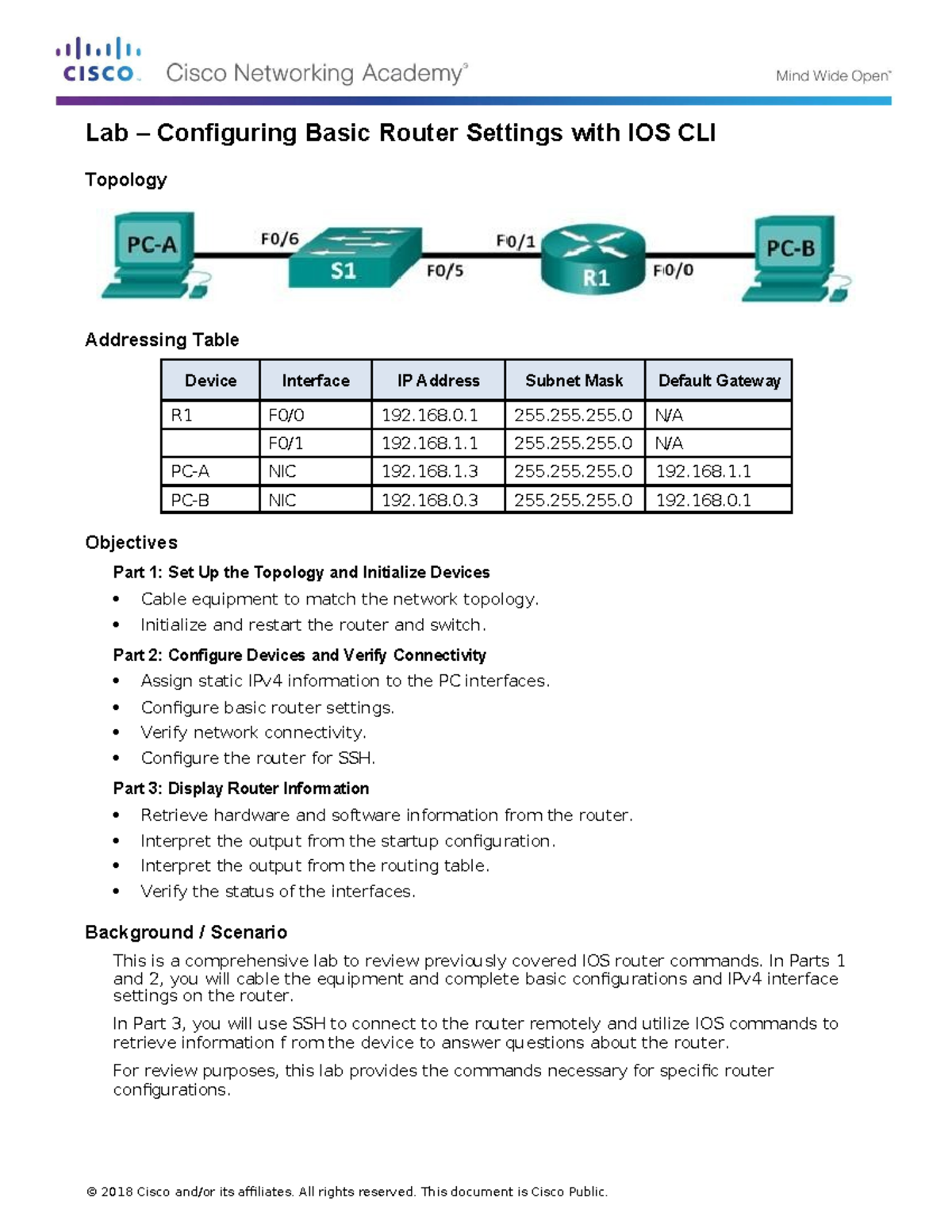 Lab 3: Basic Router Configurations Using IOS CLI - PT - Studocu