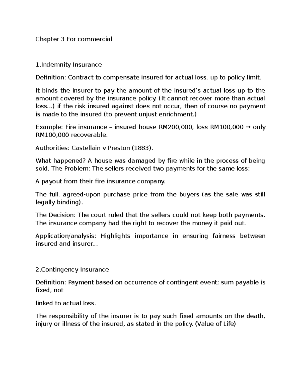 Chapter 3: Indemnity & Contingency Insurance Concepts in Commercial Law ...