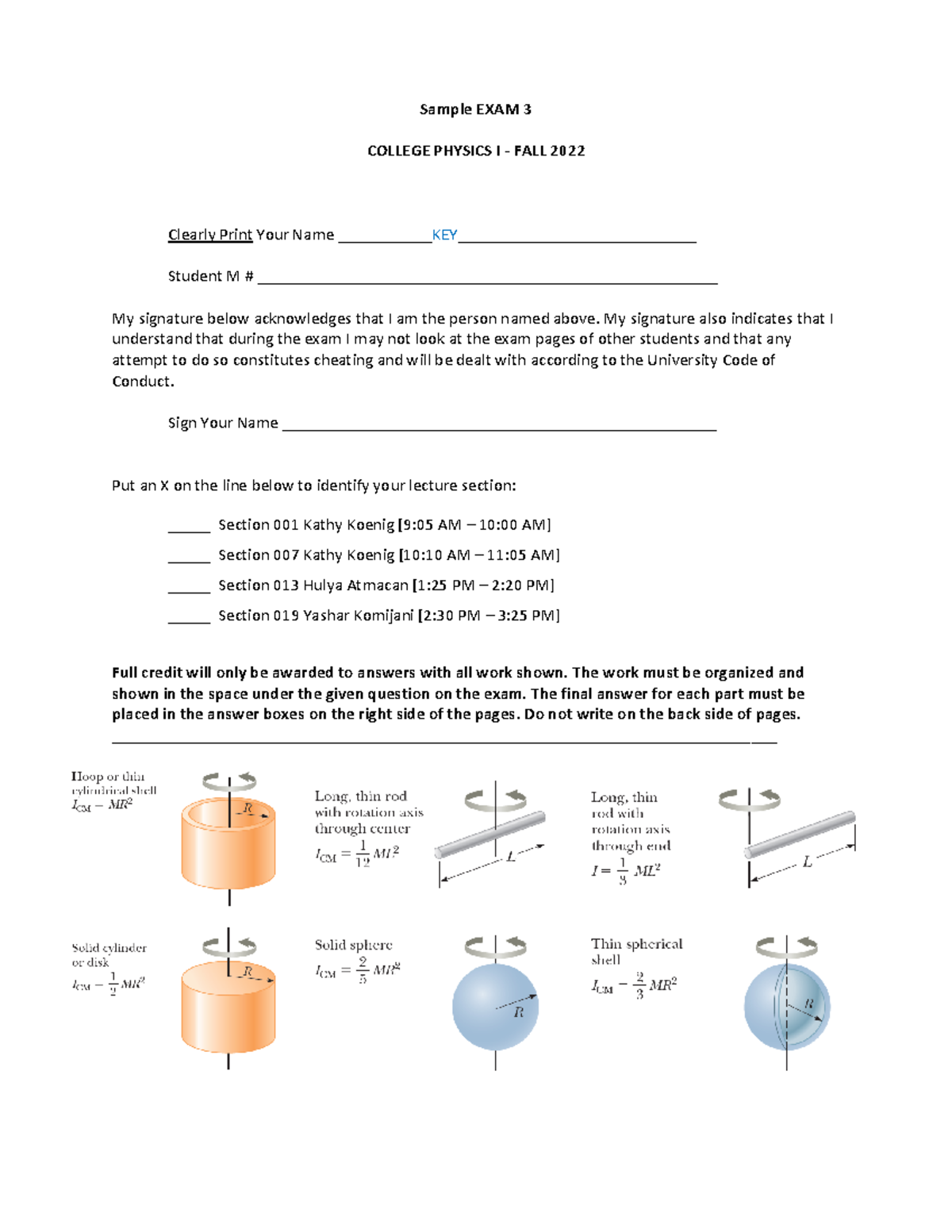 Practice Exam 3 Solutions - College Physics I (FALL 2022) - Document Preview
