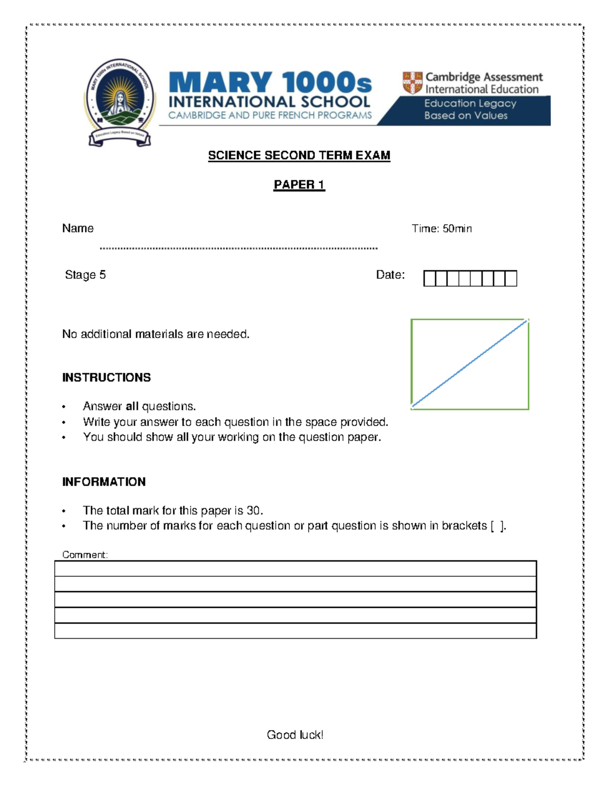 SCIENCE STAGE 5 SECOND TERM EXAM PAPER 1 - Studocu