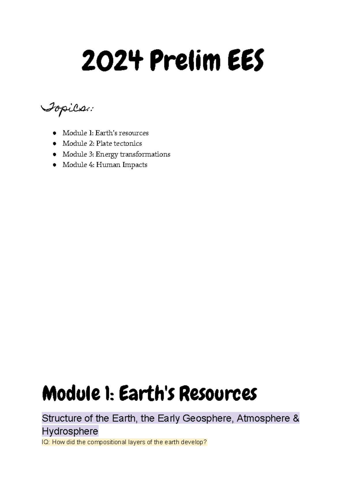 Yr 11 EES Summary Notes: Prelim Topics on Resources & Plate Tectonics ...