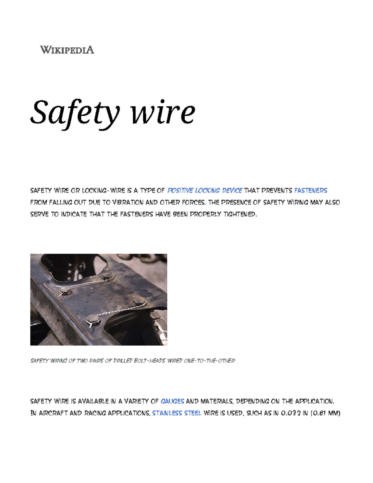 Understanding Safety Wire: Applications and Techniques Explained - Studocu
