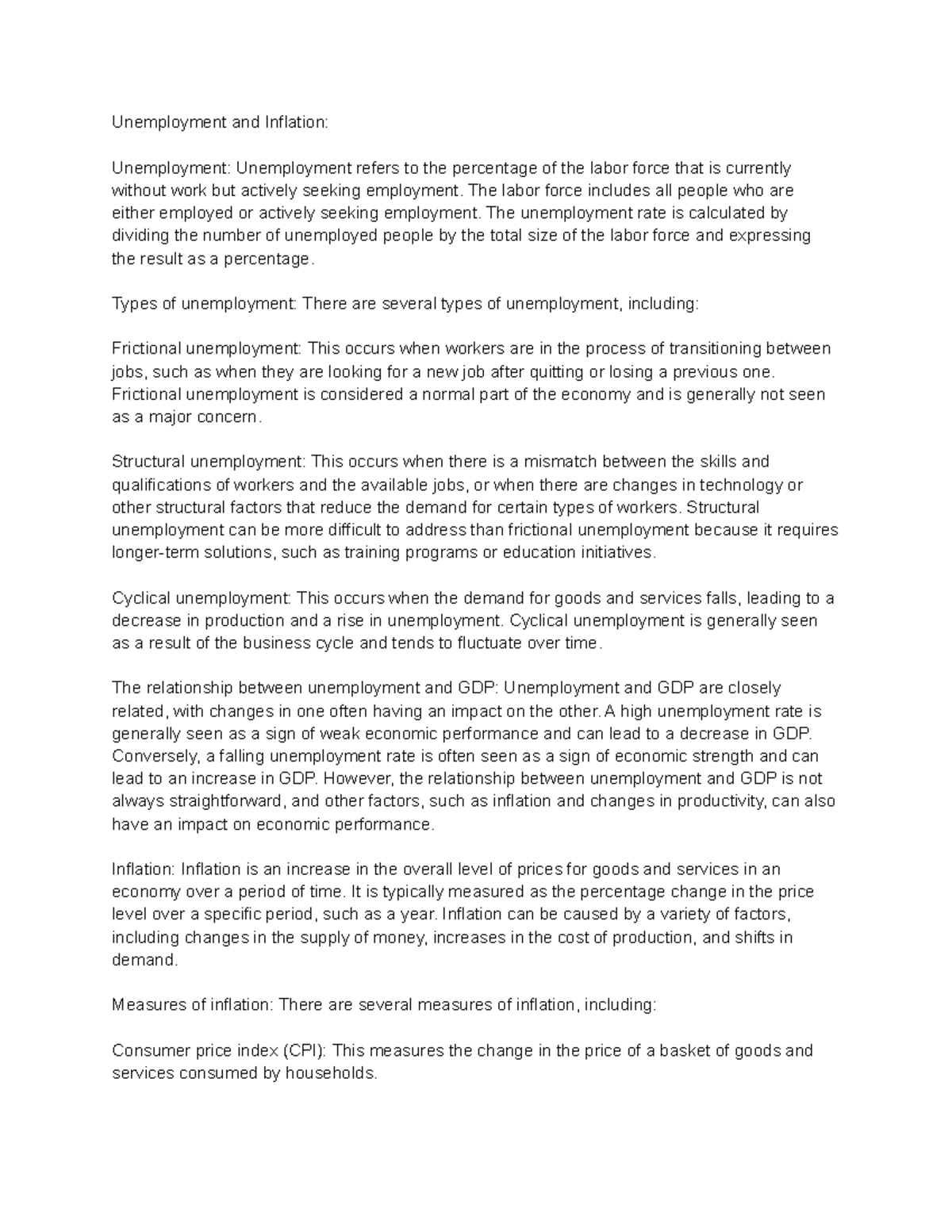 Understanding Unemployment and Inflation: Key Concepts Explained - Studocu