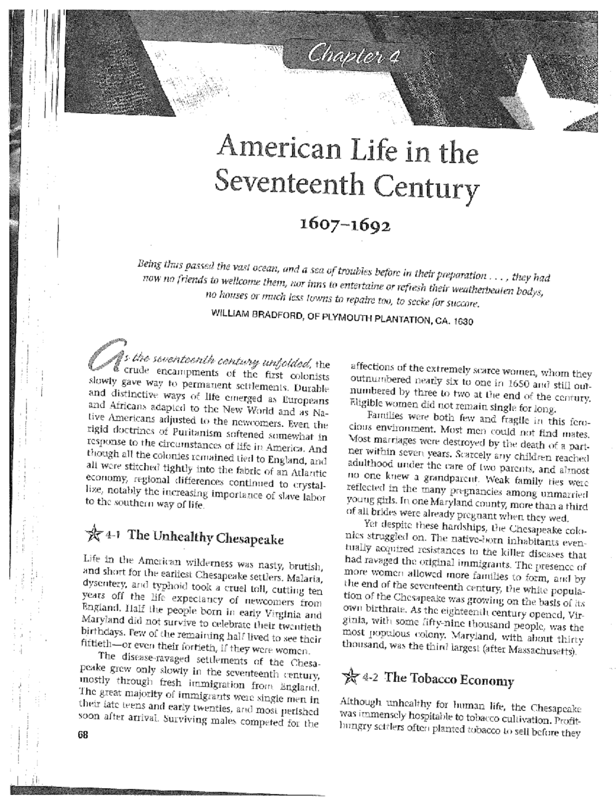 Chapter 4 Essay Notes - Life in 17th Century America (Course Code ...